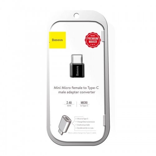 Переходник BASEUS mini Micro USB to Type-C |2.4A| (CAMOTG-01) black