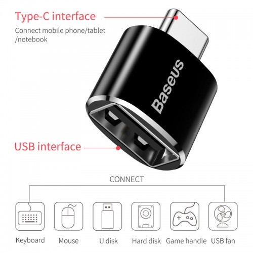 Переходник Baseus Female USB to Type-C Male OTG Adapter Converter |2.4A| (CATOTG-01) black