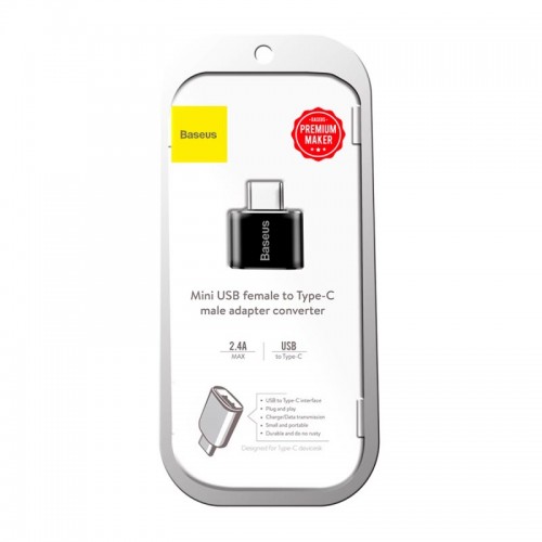 Переходник Baseus Female USB to Type-C Male OTG Adapter Converter |2.4A| (CATOTG-01) black