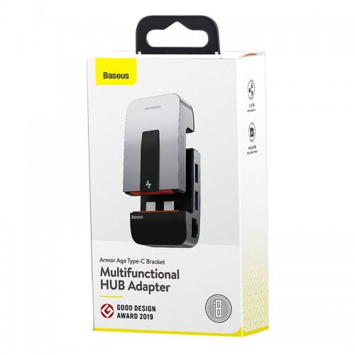 HUB адаптер Baseus Armor Age Type-C Bracket Multifunctional |3USB*3.0, Type-C, 4KHDMI, AUX, RG45| grey