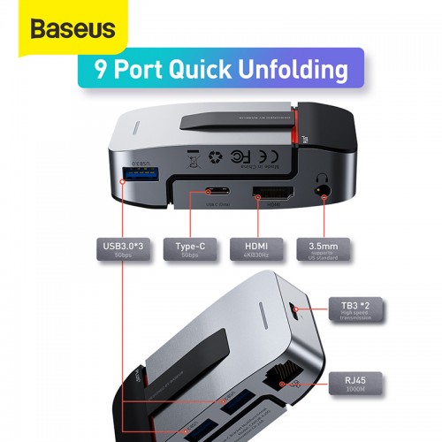 HUB адаптер Baseus Armor Age Type-C Bracket Multifunctional |3USB*3.0, Type-C, 4KHDMI, AUX, RG45| grey