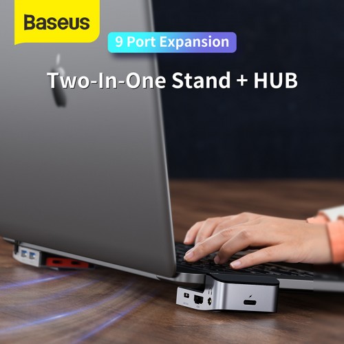 HUB адаптер Baseus Armor Age Type-C Bracket Multifunctional |3USB*3.0, Type-C, 4KHDMI, AUX, RG45| grey
