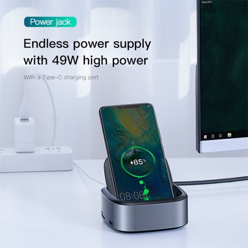Док-станция BASEUS Mate Docking Type-C Mobile Phone Intelligent HUB Expanded Socket |8 Ports, PD 49W, SD/Micro SD, 3.5mm, 4KHD| (CAHUB-S0G) grey
