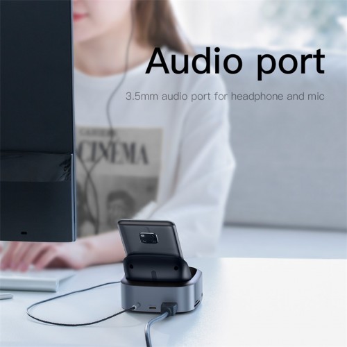 Док-станция BASEUS Mate Docking Type-C Mobile Phone Intelligent HUB Expanded Socket |8 Ports, PD 49W, SD/Micro SD, 3.5mm, 4KHD| (CAHUB-S0G) grey
