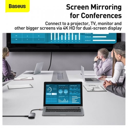 HUB адаптер BASEUS Type-C Metal Gleam Series 4-in-1 Multifunctional Docking Station |2USB, HDMI, Type-C, 100W PD| (CAHUB-CY0G) grey
