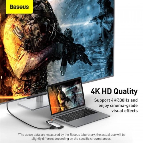 HUB адаптер BASEUS Type-C Metal Gleam Series 4-in-1 Multifunctional Docking Station |2USB, HDMI, Type-C, 100W PD| (CAHUB-CY0G) grey