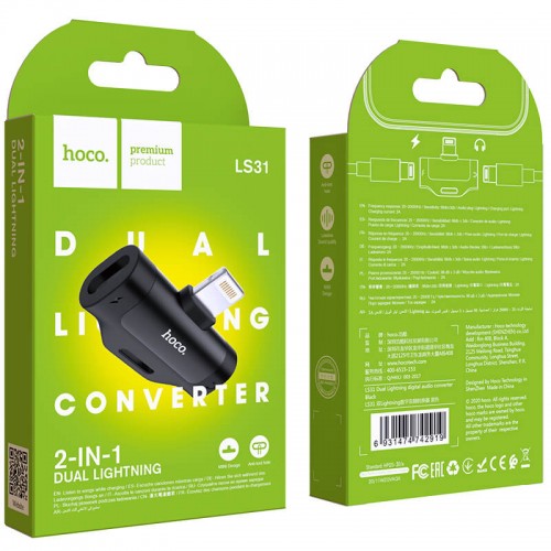 Переходник HOCO Dual Lightning digital audio converter LS31 |2A| black
