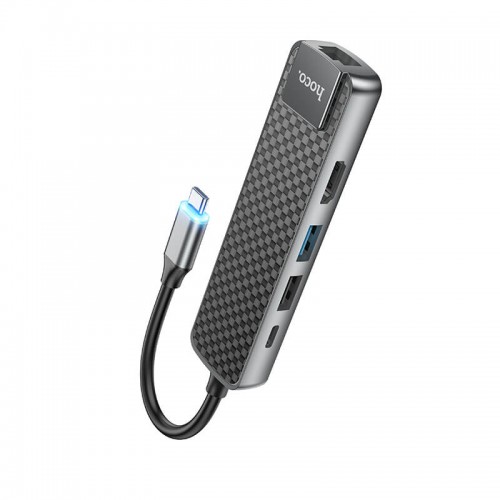 HUB адаптер HOCO Type-C Easy view HB23 | |4KHDMI, LAN, 1USB 3.0, 1USB2.0, Type-C PD, 60W/3A| grey