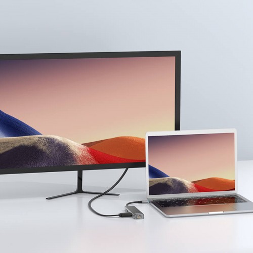 HUB адаптер HOCO Type-C Easy view HB23 | |4KHDMI, LAN, 1USB 3.0, 1USB2.0, Type-C PD, 60W/3A| grey