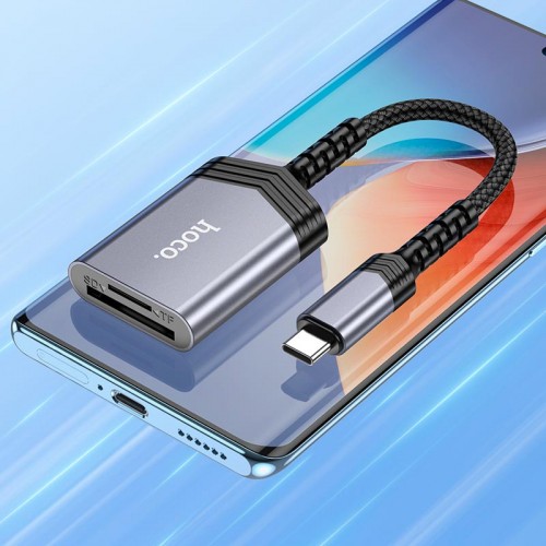 Переходник HOCO 2-in-1 card reader Type-C UA25 grey