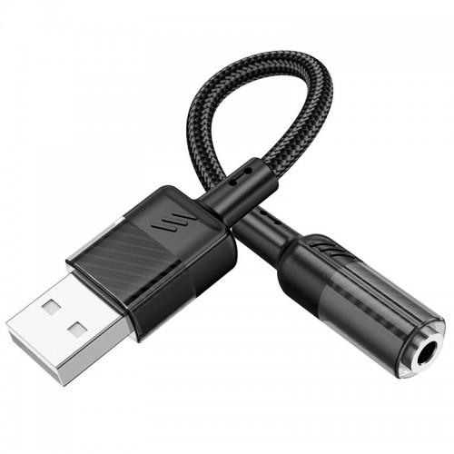 Адаптер HOCO Spirit прозрачная внешняя звуковая карта USB на 3.5 мм LS37 |15 см, ЦАП| черный