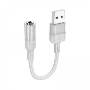Переходник HOCO Spirit transparent external sound card USB to 3.5mm LS37 |15cm, DAC| grey