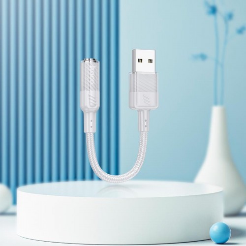 Адаптер HOCO Spirit прозрачная внешняя звуковая карта USB на 3,5 мм LS37 |15 см, ЦАП| серый