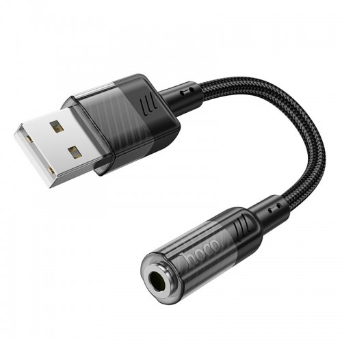 Адаптер HOCO Spirit прозрачная внешняя звуковая карта USB на 3,5 мм LS37 |15 см, ЦАП| серый