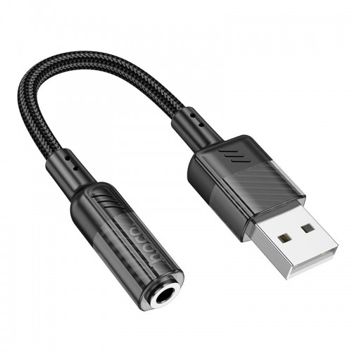 Адаптер HOCO Spirit прозрачная внешняя звуковая карта USB на 3,5 мм LS37 |15 см, ЦАП| серый