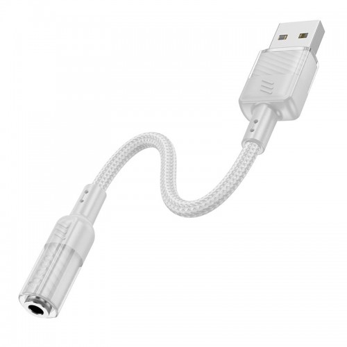 Адаптер HOCO Spirit прозрачная внешняя звуковая карта USB на 3,5 мм LS37 |15 см, ЦАП| серый