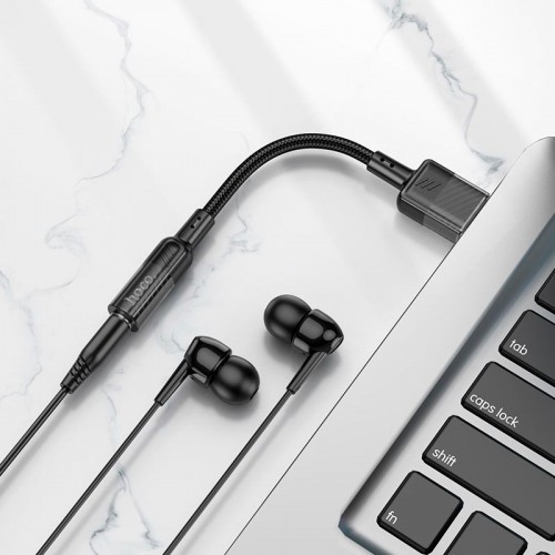 Адаптер HOCO Spirit прозрачная внешняя звуковая карта USB на 3,5 мм LS37 |15 см, ЦАП| серый