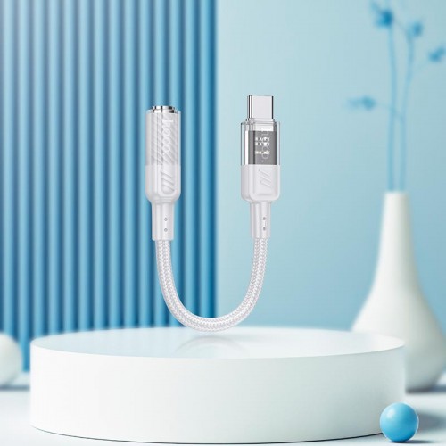 Переходник HOCO Spirit прозрачный цифровой аудиоконвертер Type-C to 3.5 mm LS37 |15см, DAC| серый