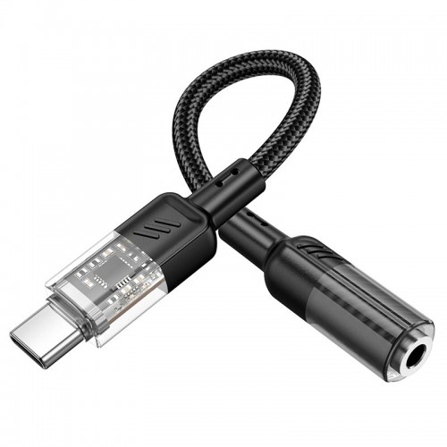 Переходник HOCO Spirit прозрачный цифровой аудиоконвертер Type-C to 3.5 mm LS37 |15см, DAC| серый