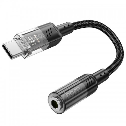 Переходник HOCO Spirit прозрачный цифровой аудиоконвертер Type-C to 3.5 mm LS37 |15см, DAC| серый