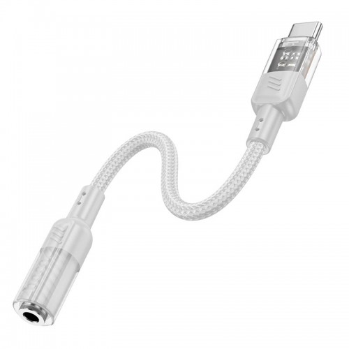 Переходник HOCO Spirit прозрачный цифровой аудиоконвертер Type-C to 3.5 mm LS37 |15см, DAC| серый