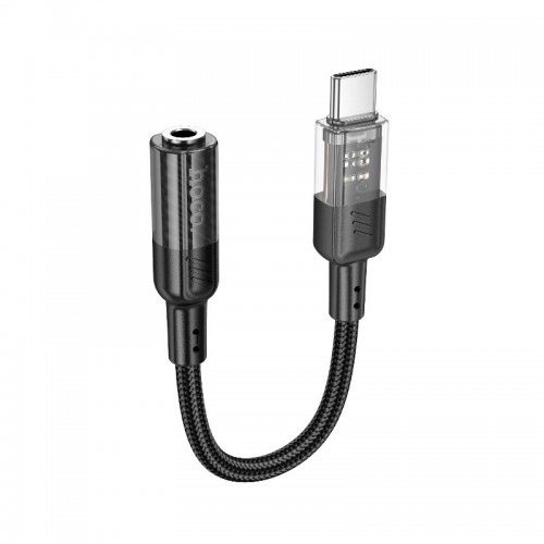 Переходник HOCO Spirit прозрачный цифровой аудиоконвертер Type-C to 3.5 mm LS37 |15см, DAC| серый