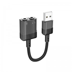 Переходник HOCO Spirit 2-in-1 transparent external sound card for earphones USB to 3.5mm LS37 |15cm, DAC| black