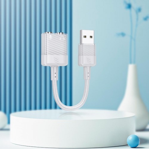 Переходник HOCO Spirit 2-in-1 transparent external sound card for earphones USB to 3.5mm LS37 |15cm, DAC| black