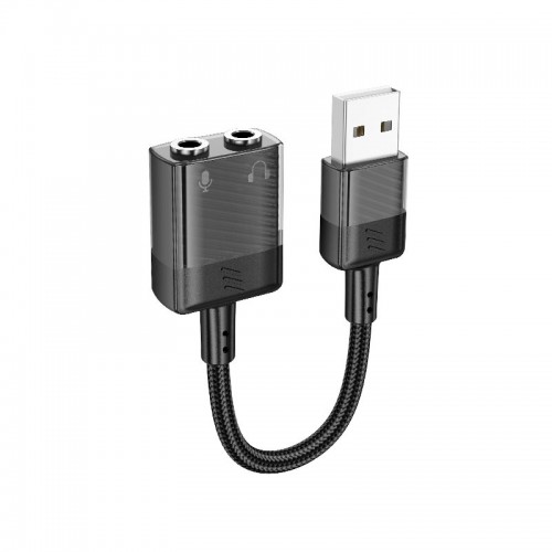 Переходник HOCO Spirit 2-in-1 transparent external sound card for earphones USB to 3.5mm LS37 |15cm, DAC| grey