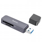 Перехідник HOCO Spirit 2-in-1 USB 2.0 Card reader HB45 |480Mbps, 2TB Max| metal-grey