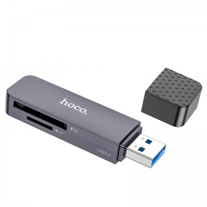 Переходник HOCO Spirit 2-in-1 USB 2.0 card reader HB45 |480Mbps, 2TB Max| metal-grey