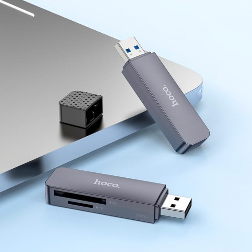 Переходник HOCO Spirit 2-in-1 USB 2.0 card reader HB45 |480Mbps, 2TB Max| metal-grey