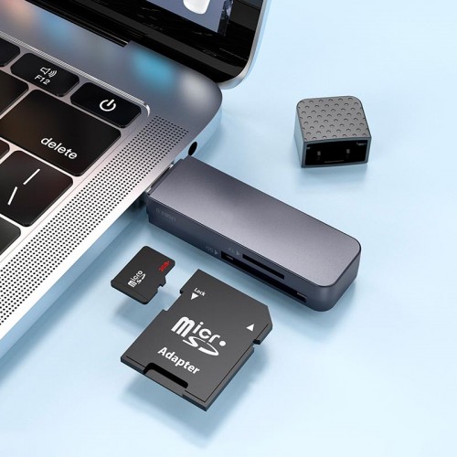 Переходник HOCO Spirit 2-in-1 USB 2.0 card reader HB45 |480Mbps, 2TB Max| metal-grey