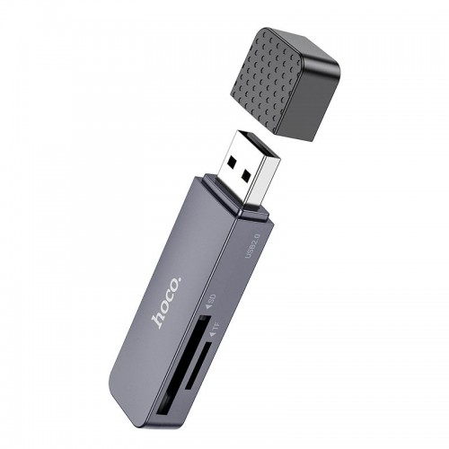 Переходник HOCO Spirit 2-in-1 USB 2.0 card reader HB45 |480Mbps, 2TB Max| metal-grey