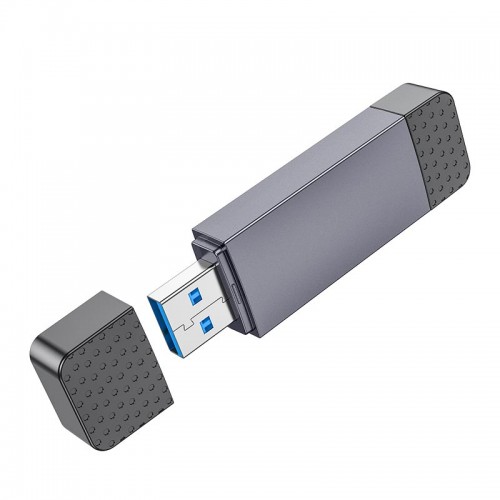 Переходник HOCO Spirit 2-in-1 USB/Type-C 2.0 card reader HB45 |480Mbps, 2TB Max| metal-grey