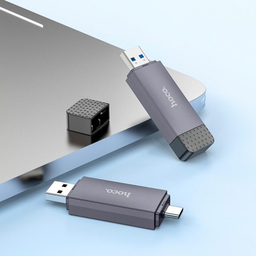 Переходник HOCO Spirit 2-in-1 USB/Type-C 2.0 card reader HB45 |480Mbps, 2TB Max| metal-grey