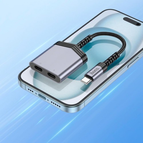 Переходник HOCO Type-C to dual Type-C digital audio converter LS40 |27W, DAC| metal-grey