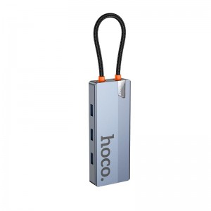 HUB адаптер HOCO Wow 6-in-1 multi-function converter HB51 (HDTV+RJ45+PD+USB 3.0*3) grey