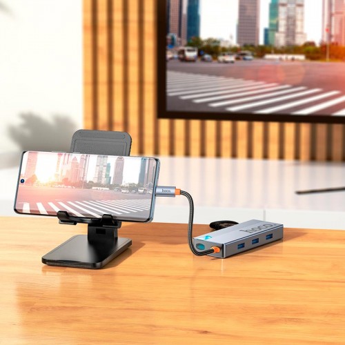 HUB адаптер HOCO Wow 6-in-1 multi-function converter HB51 (HDTV+RJ45+PD+USB 3.0*3) grey