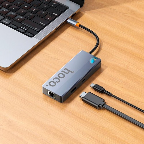HUB адаптер HOCO Wow 6-in-1 multi-function converter HB51 (HDTV+RJ45+PD+USB 3.0*3) grey