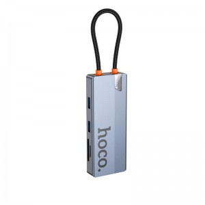 HUB адаптер HOCO Wow 8-in-1 multi-function converter HB52 (HDTV+RJ45+SD/TF+PD+Type-C 3.0+USB 3.0*2) grey