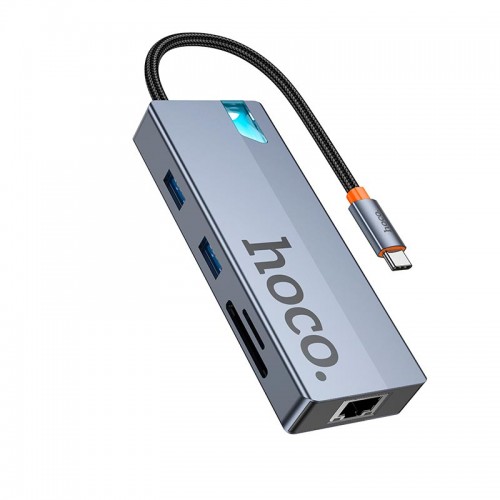 HUB адаптер HOCO Wow 8-in-1 multi-function converter HB52 (HDTV+RJ45+SD/TF+PD+Type-C 3.0+USB 3.0*2) grey