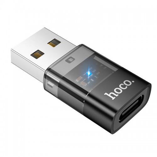 Переходник HOCO USB male to C female USB2.0 transparent adapter UA36C |480Mbps, 3A| black