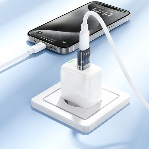 Переходник HOCO USB male to C female USB2.0 transparent adapter UA36C |480Mbps, 3A| black