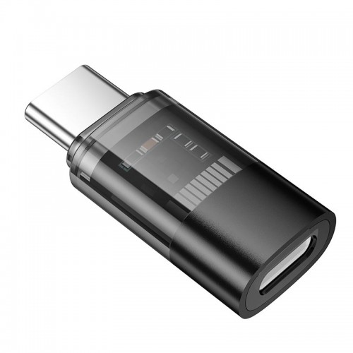 Переходник HOCO C male to iP female transparent adapter UA36D |480Mbps, 3A| black