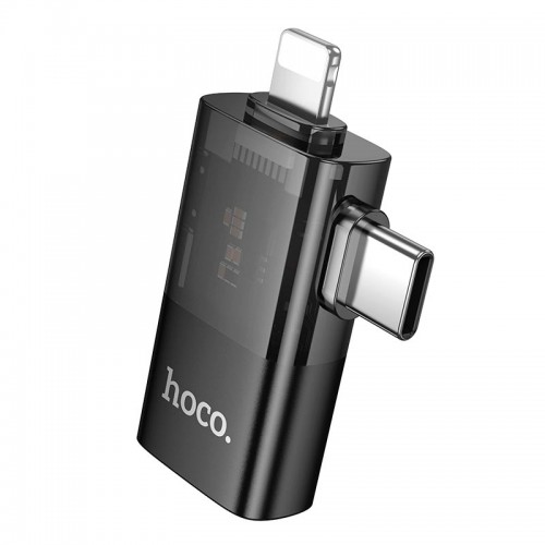 Переходник HOCO iP male/C male to USB female OTG 2-in-1 transparent adapter UA36E |480Mbps, 2A| black
