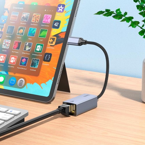 Адаптер HOCO Type-C ethernet adapter UA37 (1000 Mbps) grey
