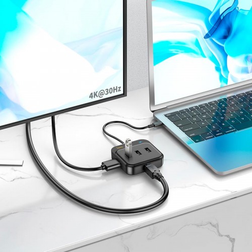 HUB адаптер HOCO Easy link 6-in-1 Multiport Adapter HB37 (HDTV+RJ45+USB3.0+USB2.0x2+PD100W) black