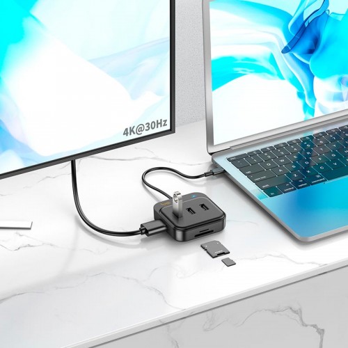 HUB адаптер HOCO Easy link 7-in-1 Multiport Adapter HB38 (HDTV+SDTF+USB3.0+USB2.0x2+PD100W) black