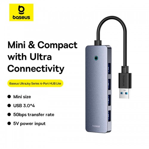 HUB адаптер Baseus UltraJoy Series 4-Port HUB Lite |USB-A to USB3.0*4, 5Gbps,15cm| grey